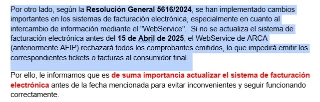 Cambio crítico de webservice Factura Electrónica ARCA
